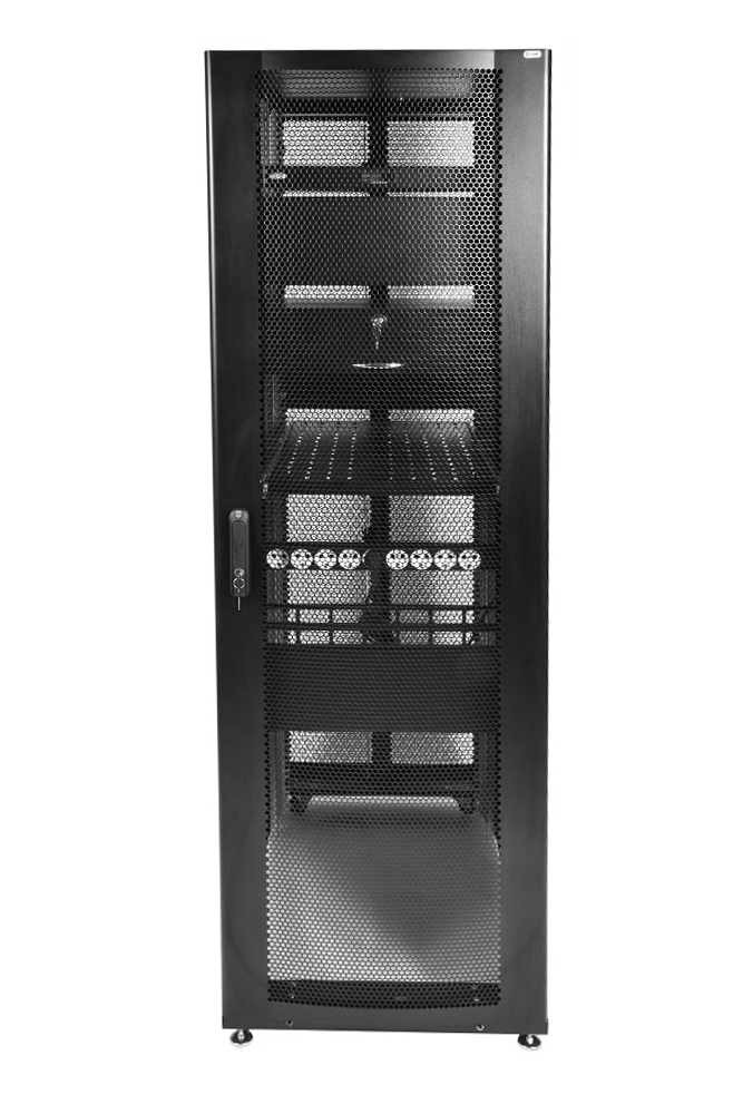 ЦМО ШТК-СП-48.6.12-48АА-9005 Шкаф серверный ПРОФ напольный 48U (600х1200) дверь перф., задние двойные перф., черный, в сборе