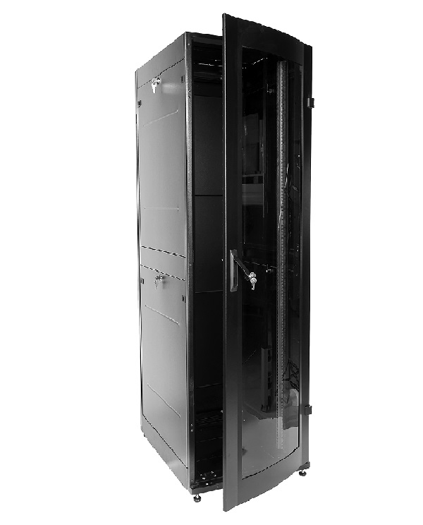 ЦМО ШТК-МП-42.6.8-1ААА-9005 Шкаф телекоммуникационный напольный ПРОФ универсальный 42U (600х800) дверь стекло, черный, в сборе